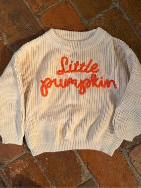 Baby Chunky Knit "Little Pumpkin" Cream Sweater Size 80/9-12M